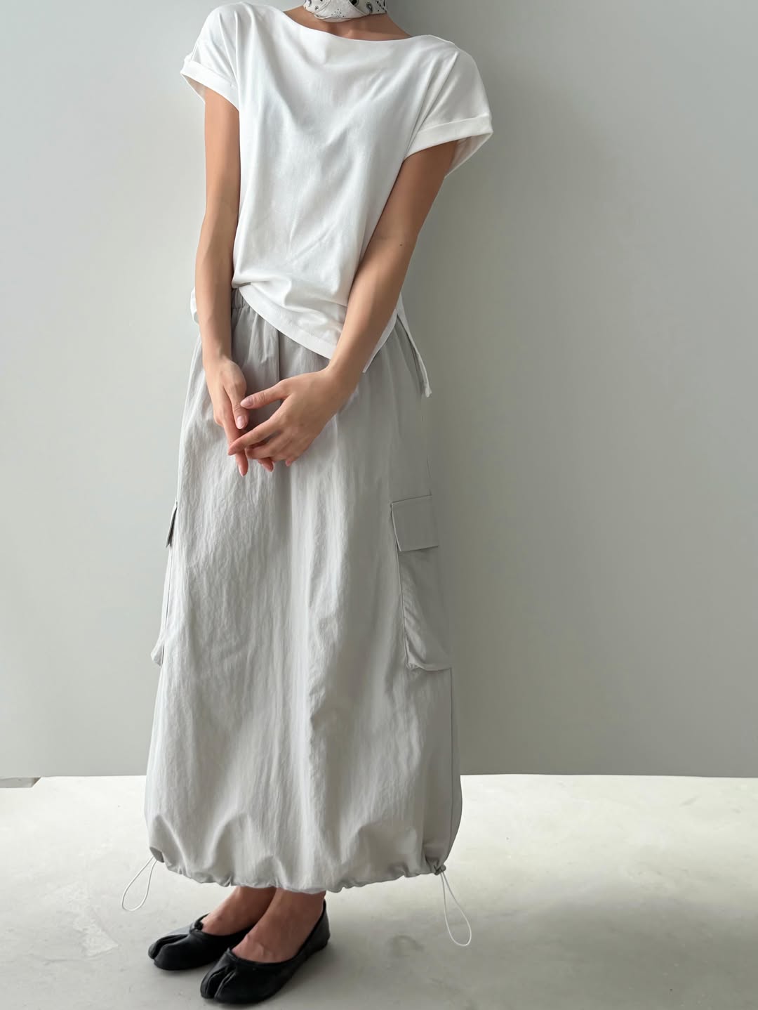Favert Cargo Pocket Balloon Nylon Skirt — Nylon Elastic Waist Drawstring
