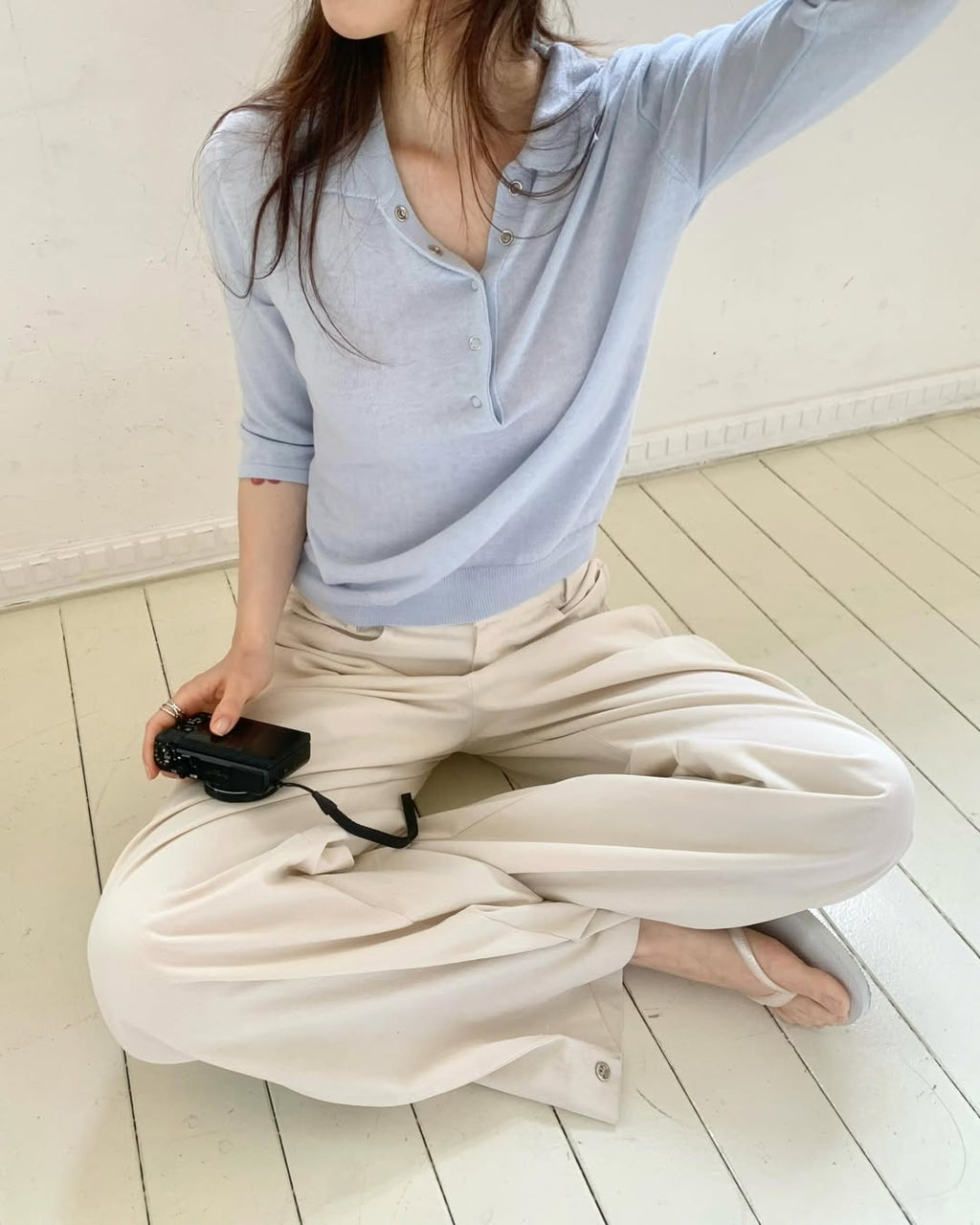 Beritte Collar Neck Snap Button Knit Top