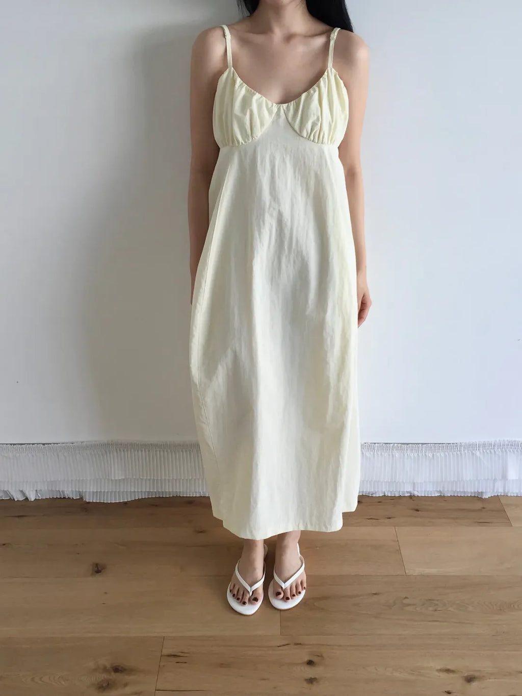 Lovemoment Balloon Washer Midi Dress — Nylon Spaghetti Strap Open Back