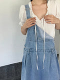 Lovemoment Pleated Denim Overall Midi Skirt