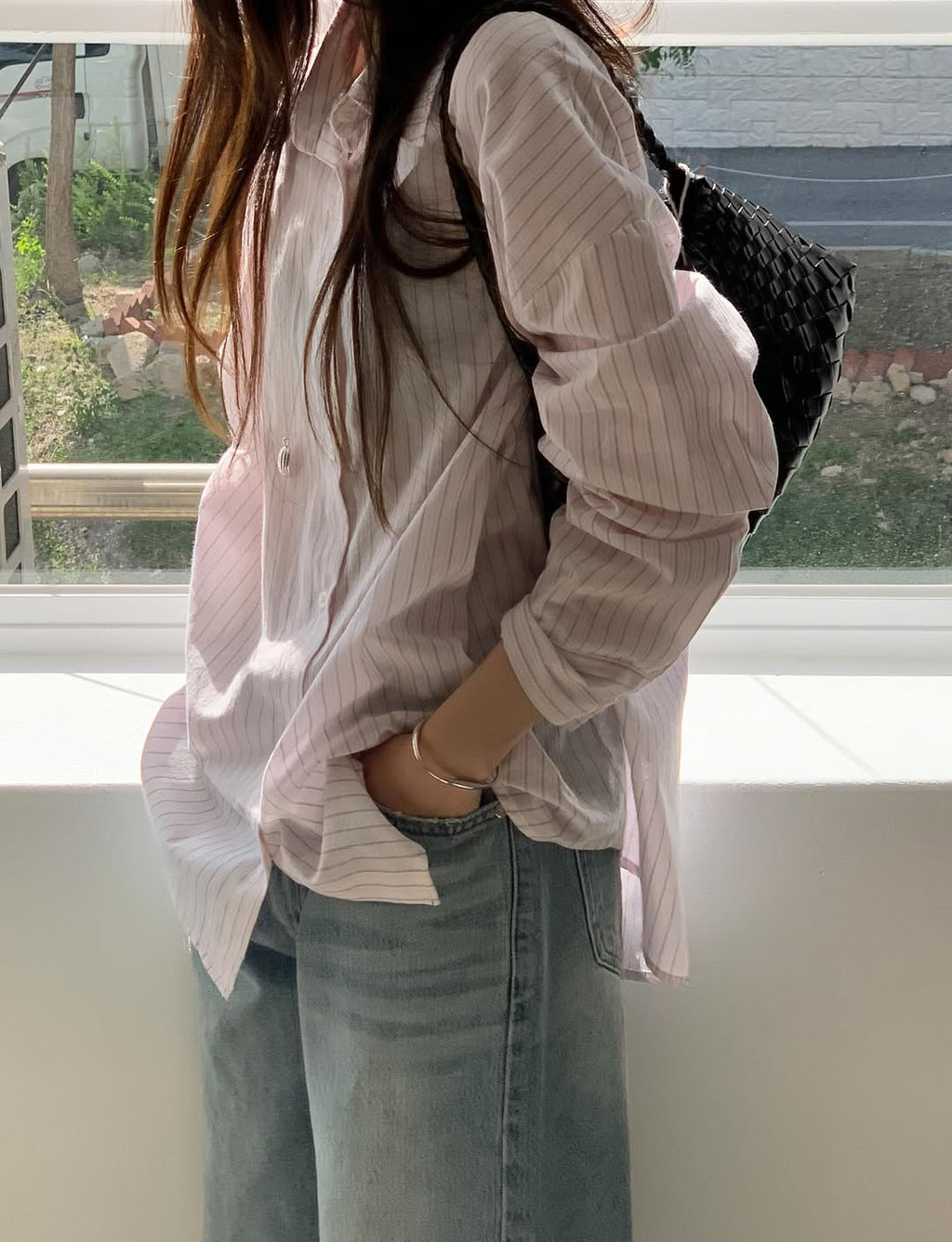 N&D Pinstripe Oversized Long Shirt