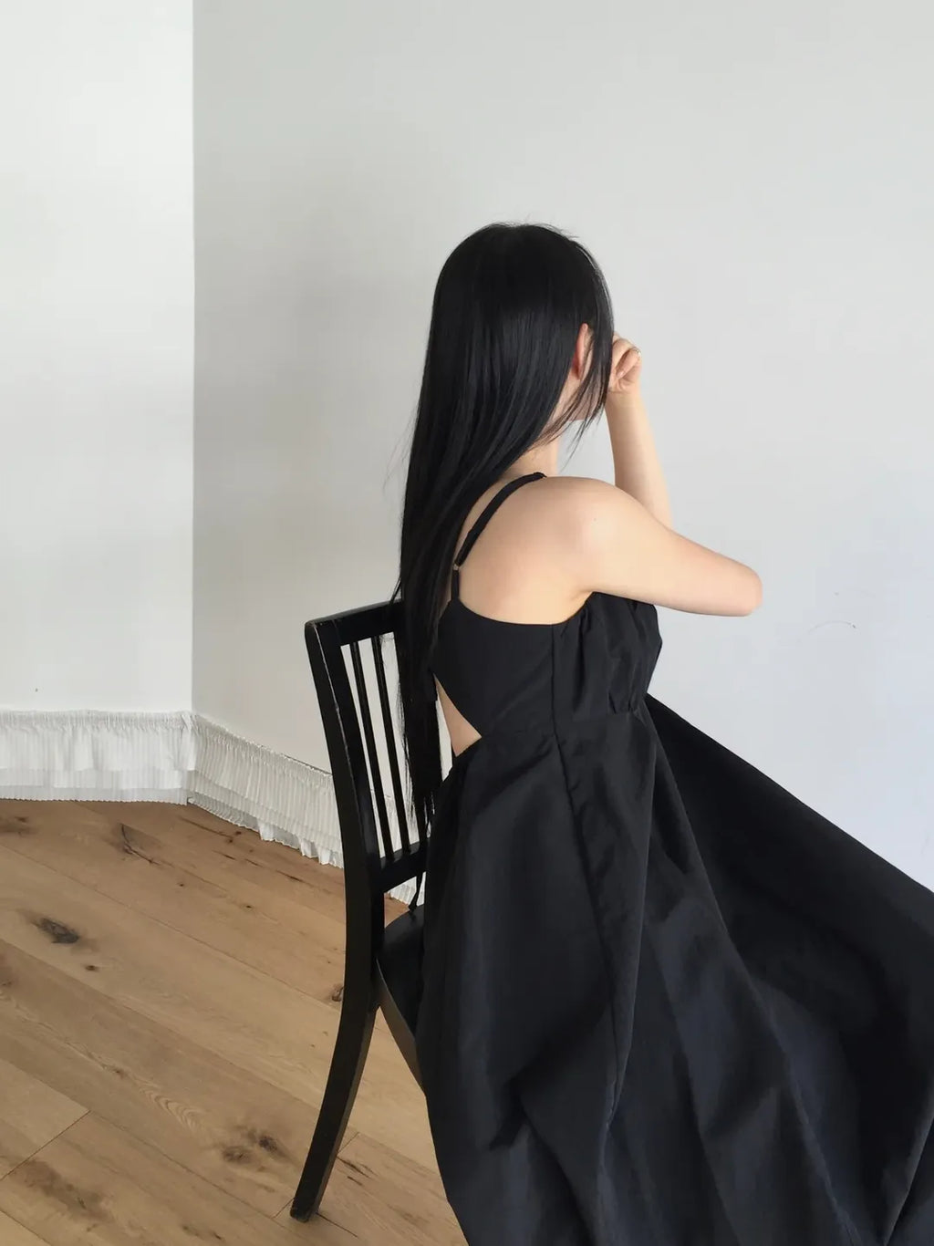 Lovemoment Balloon Washer Midi Dress — Nylon Spaghetti Strap Open Back