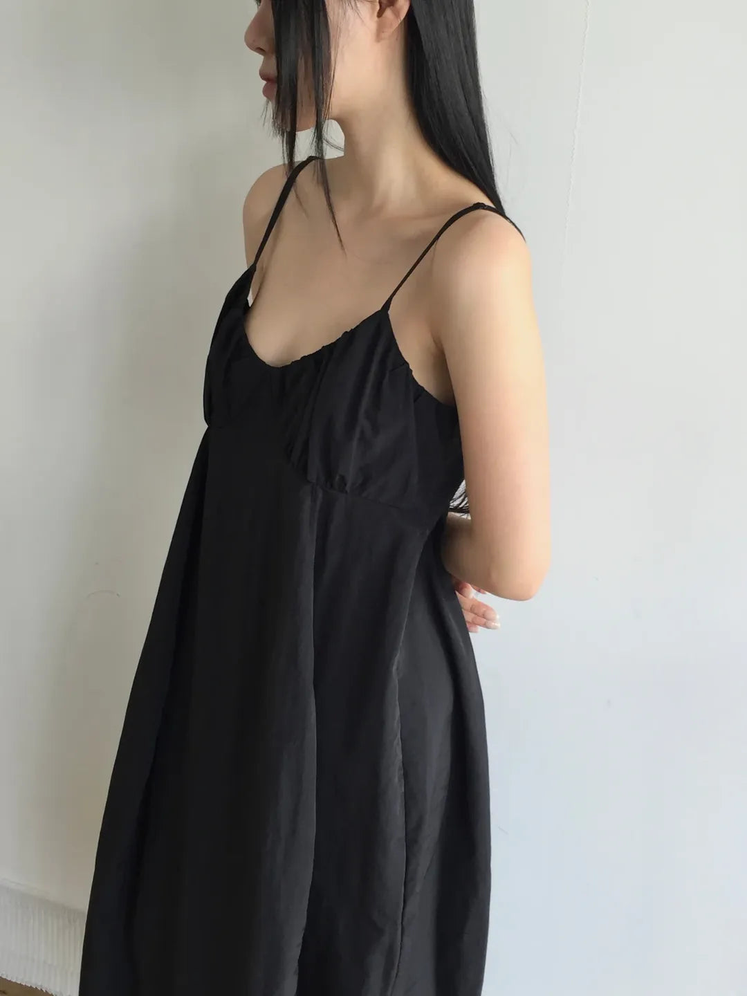 Lovemoment Balloon Washer Midi Dress — Nylon Spaghetti Strap Open Back