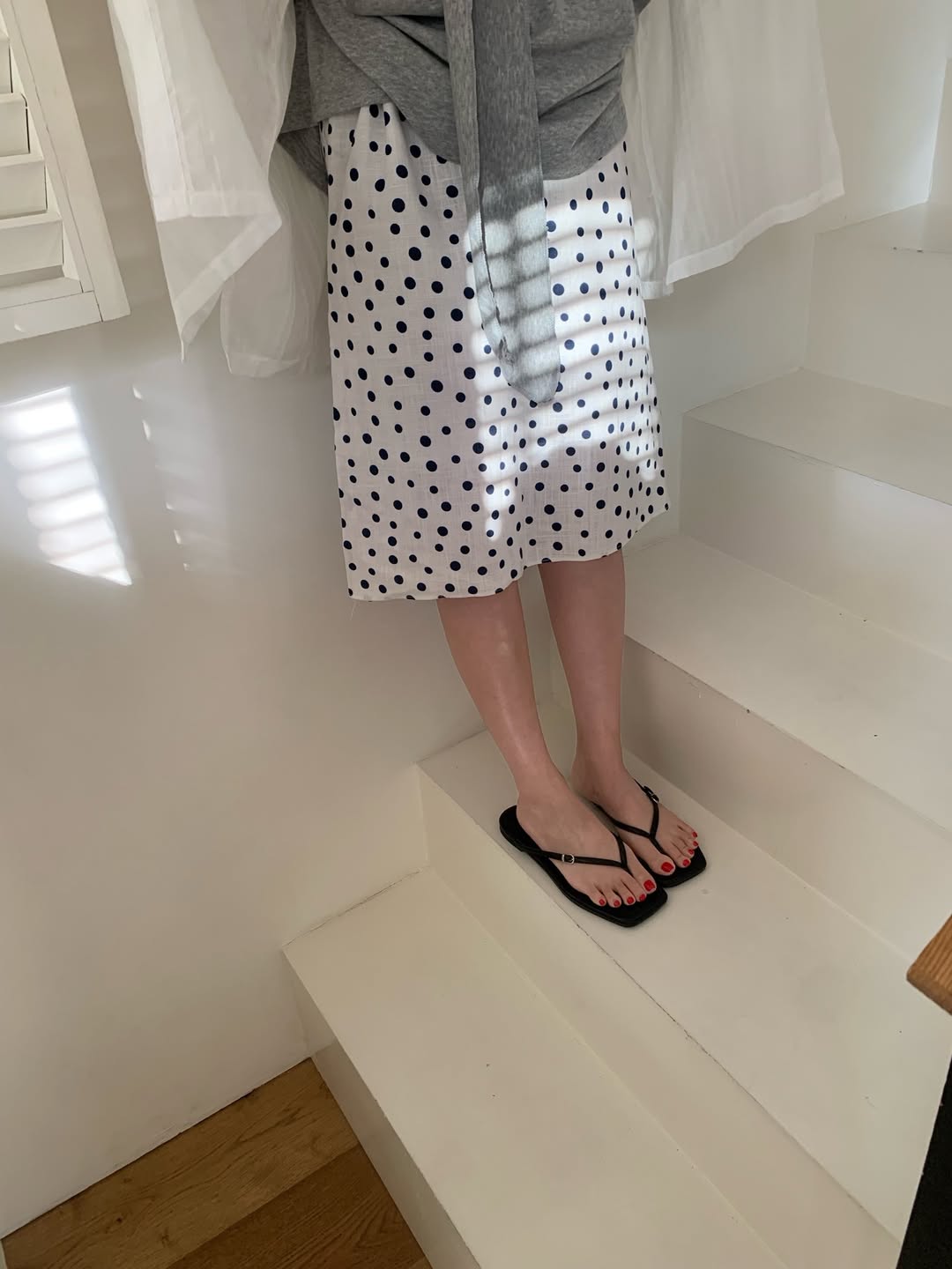 Avid Polka Dot Elastic Waist Side Tie Skirt