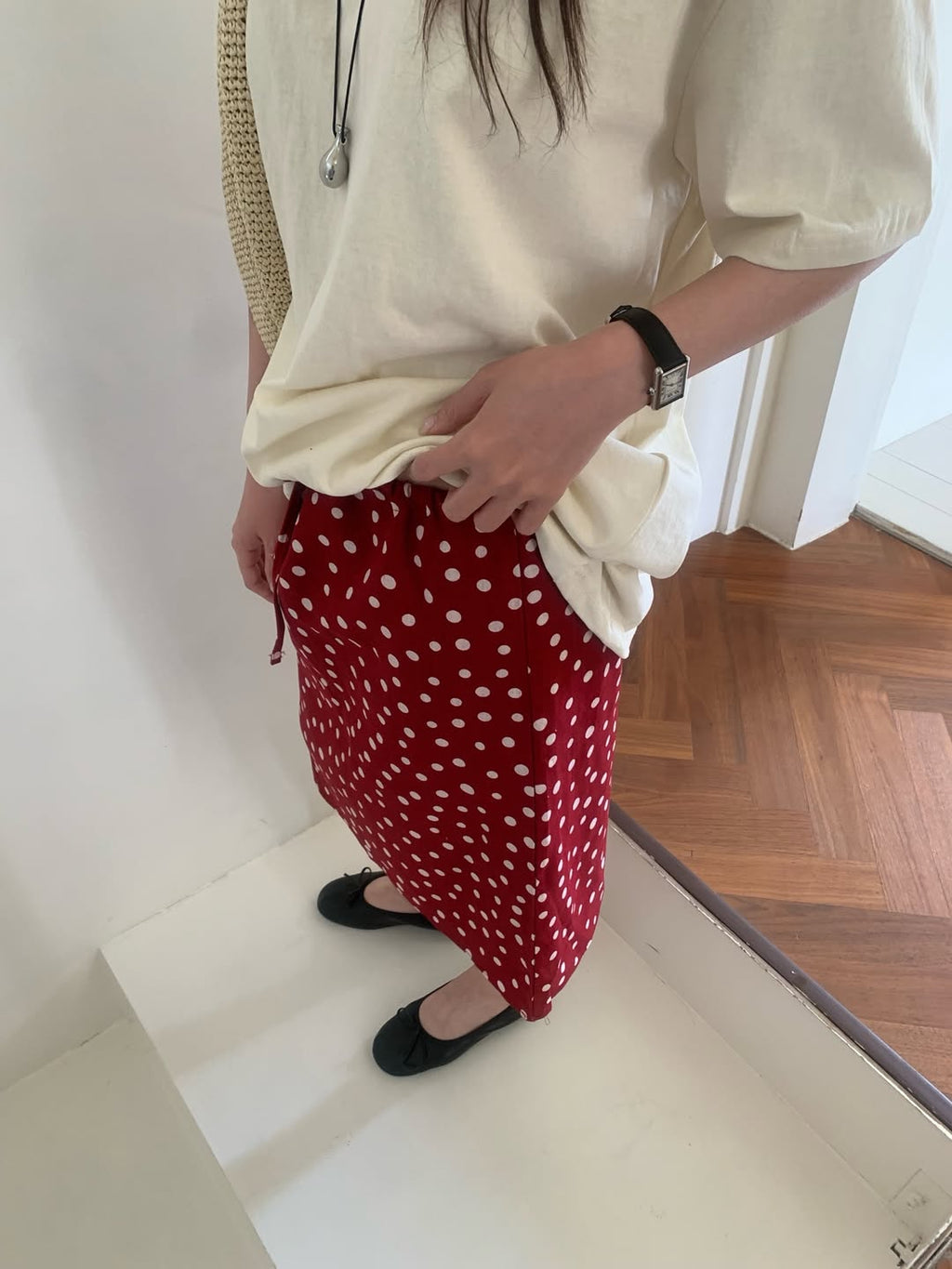 Avid Polka Dot Elastic Waist Side Tie Skirt