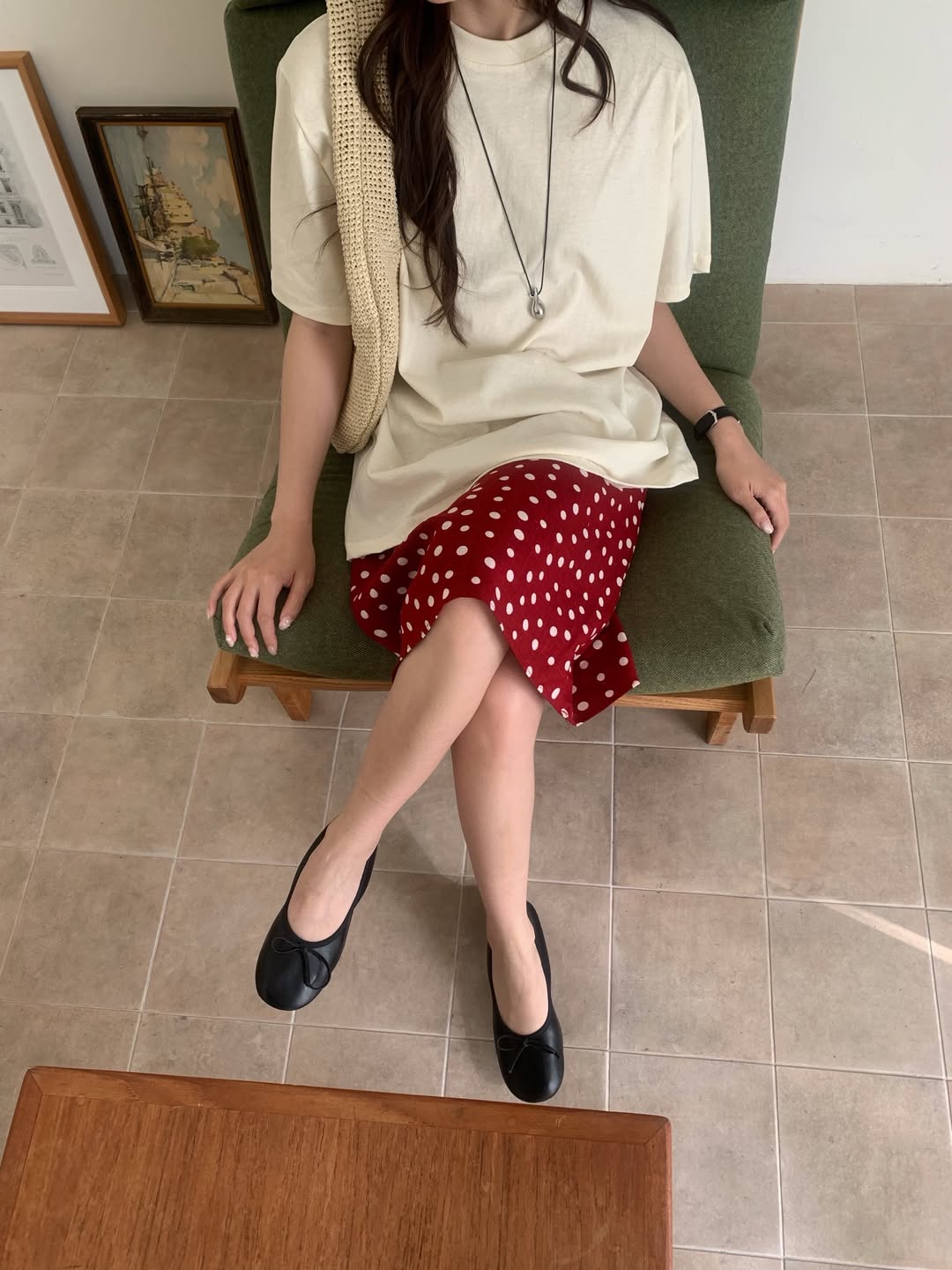 Avid Polka Dot Elastic Waist Side Tie Skirt