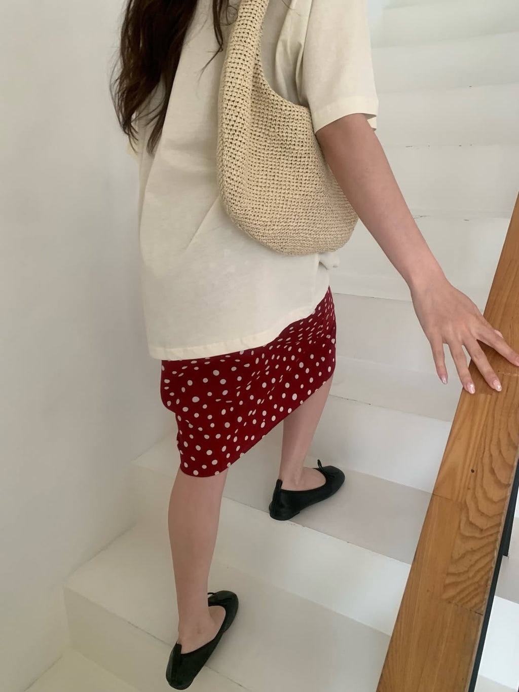 Avid Polka Dot Elastic Waist Side Tie Skirt