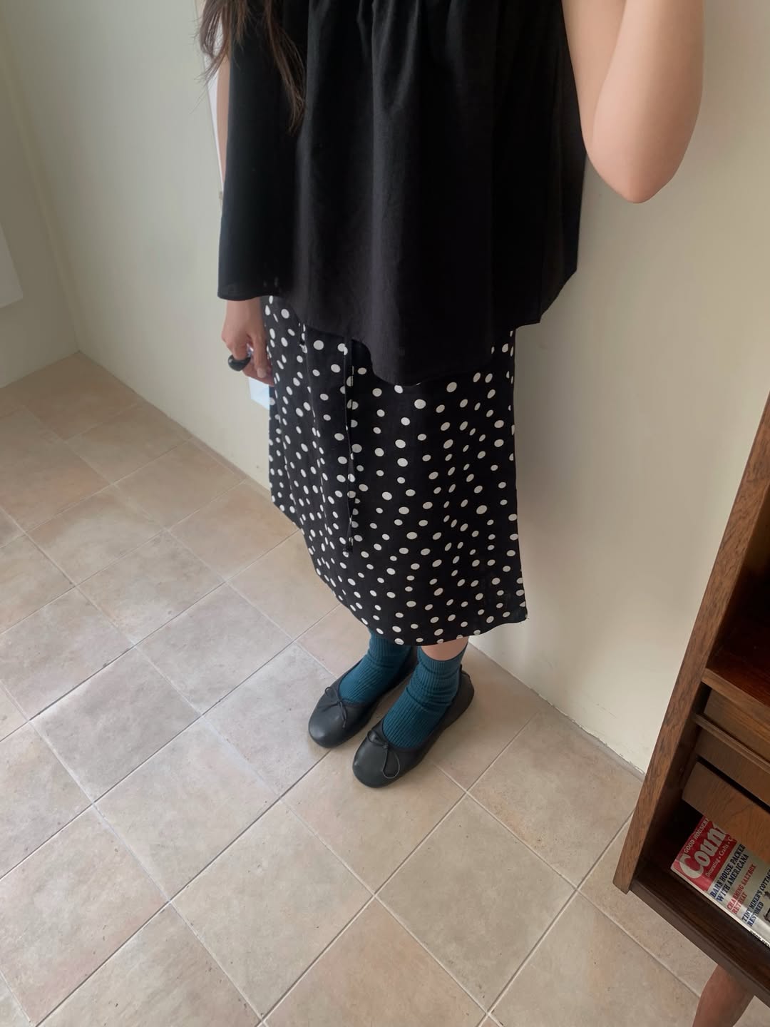 Avid Polka Dot Elastic Waist Side Tie Skirt