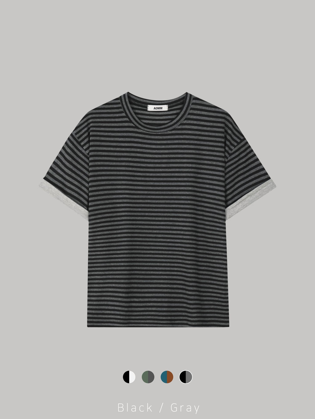 Mezzo striped roll-up sleeve T-shirt in Blue-Brown, front view flat lay