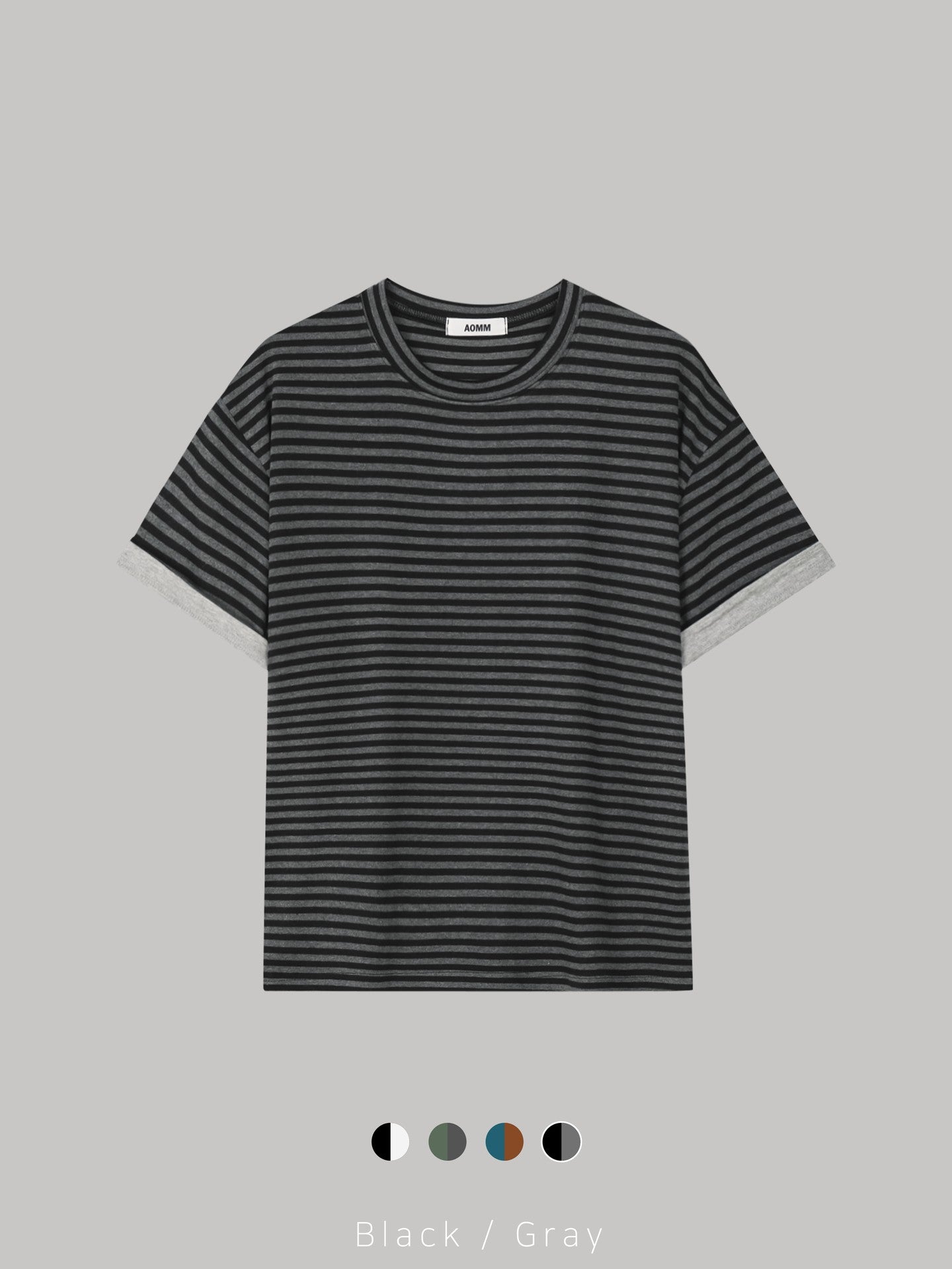 Mezzo striped roll-up sleeve T-shirt in Blue-Brown, front view flat lay