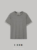 Mezzo striped roll-up sleeve T-shirt in Blue-Brown, sleeve close-up