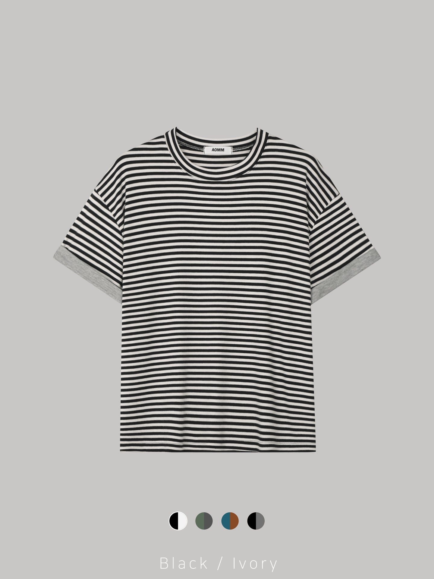 Mezzo striped roll-up sleeve T-shirt in Blue-Brown, sleeve close-up