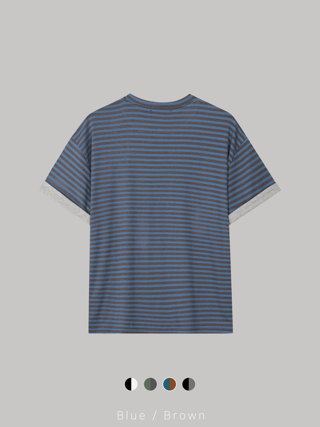 Mezzo striped roll-up sleeve T-shirt, fabric texture close-up Polyester 47% Rayon 47% Spandex 6%