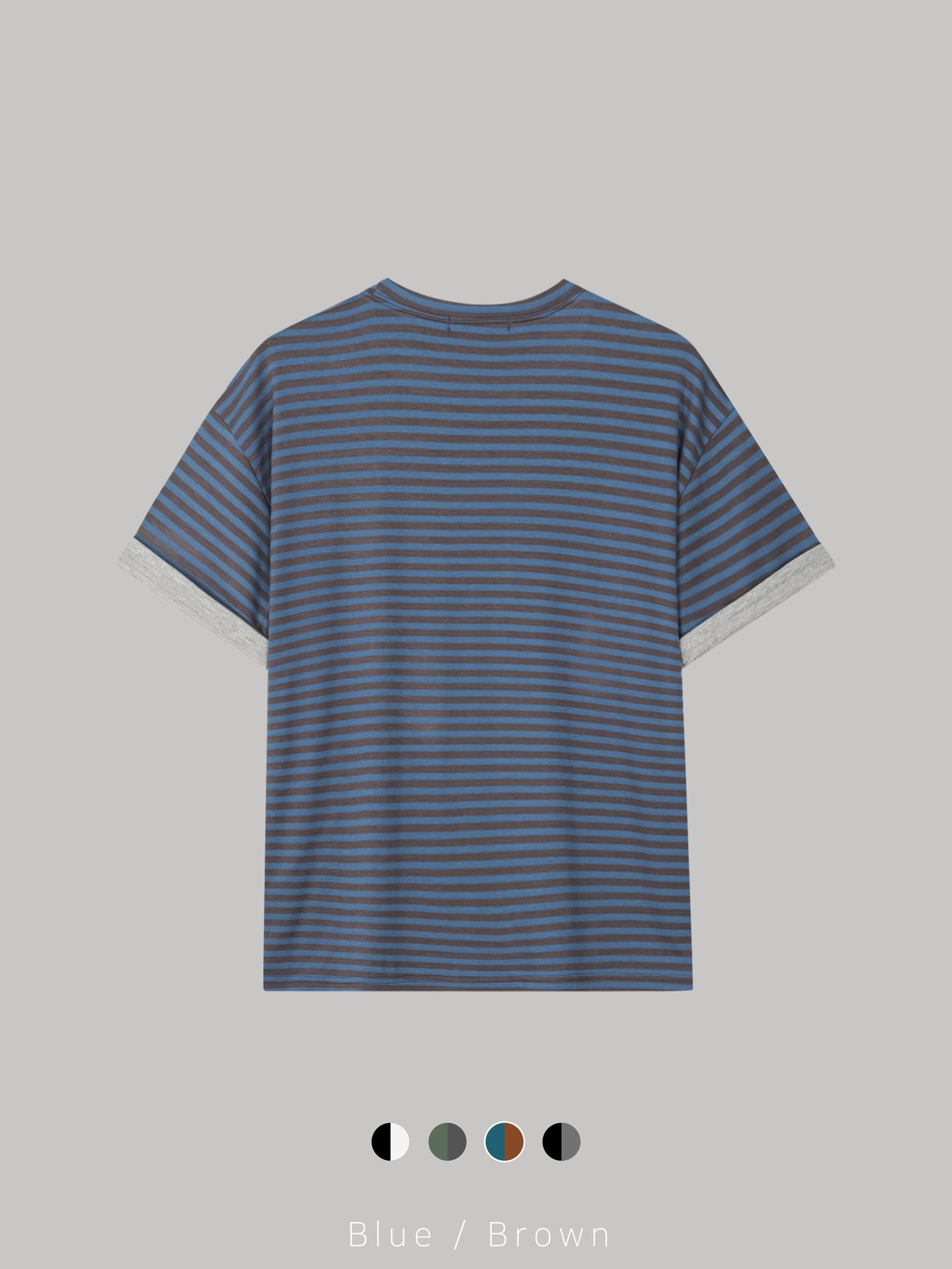Mezzo striped roll-up sleeve T-shirt, fabric texture close-up Polyester 47% Rayon 47% Spandex 6%