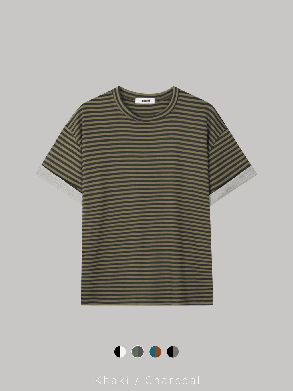 Mezzo striped roll-up sleeve T-shirt in Black-Ivory, front view flat lay