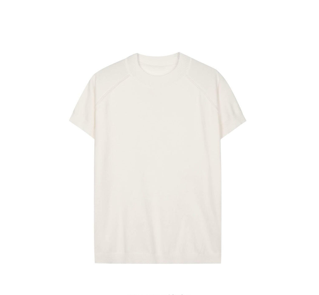 Raglan Sleeve Crew Neck Knit Tee — full body