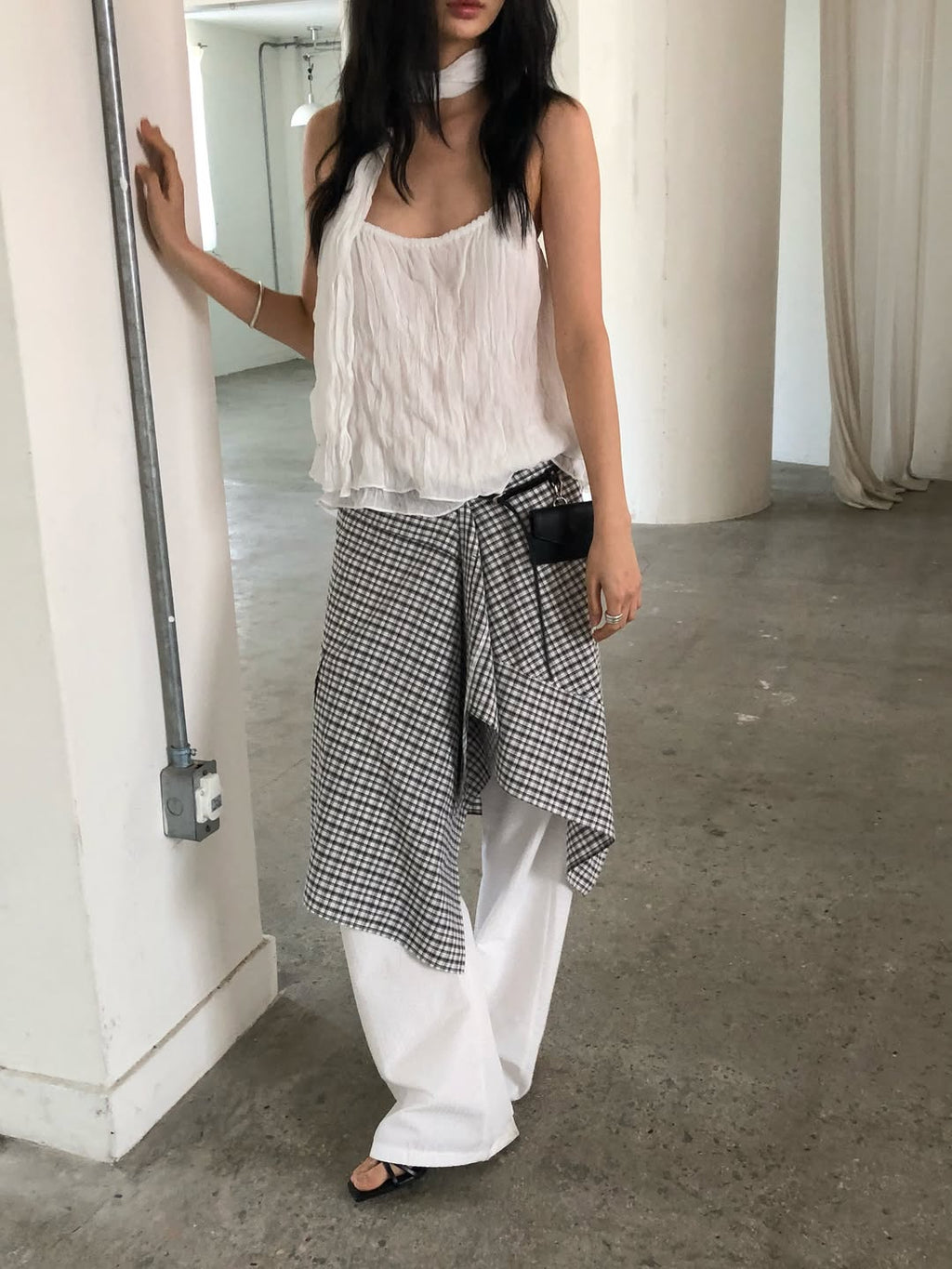 Ore Check Wrap Skirt with Cargo Pocket