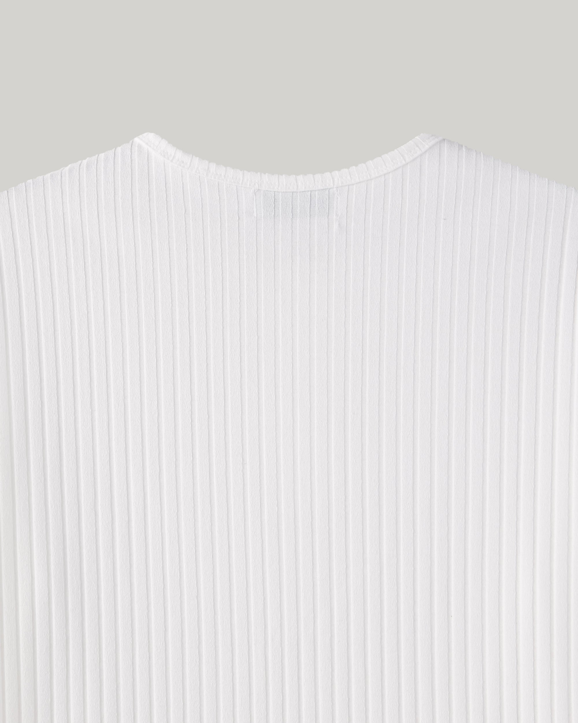 DeefHouse ribbed henley neck T-shirt in Ivory, front view flat lay