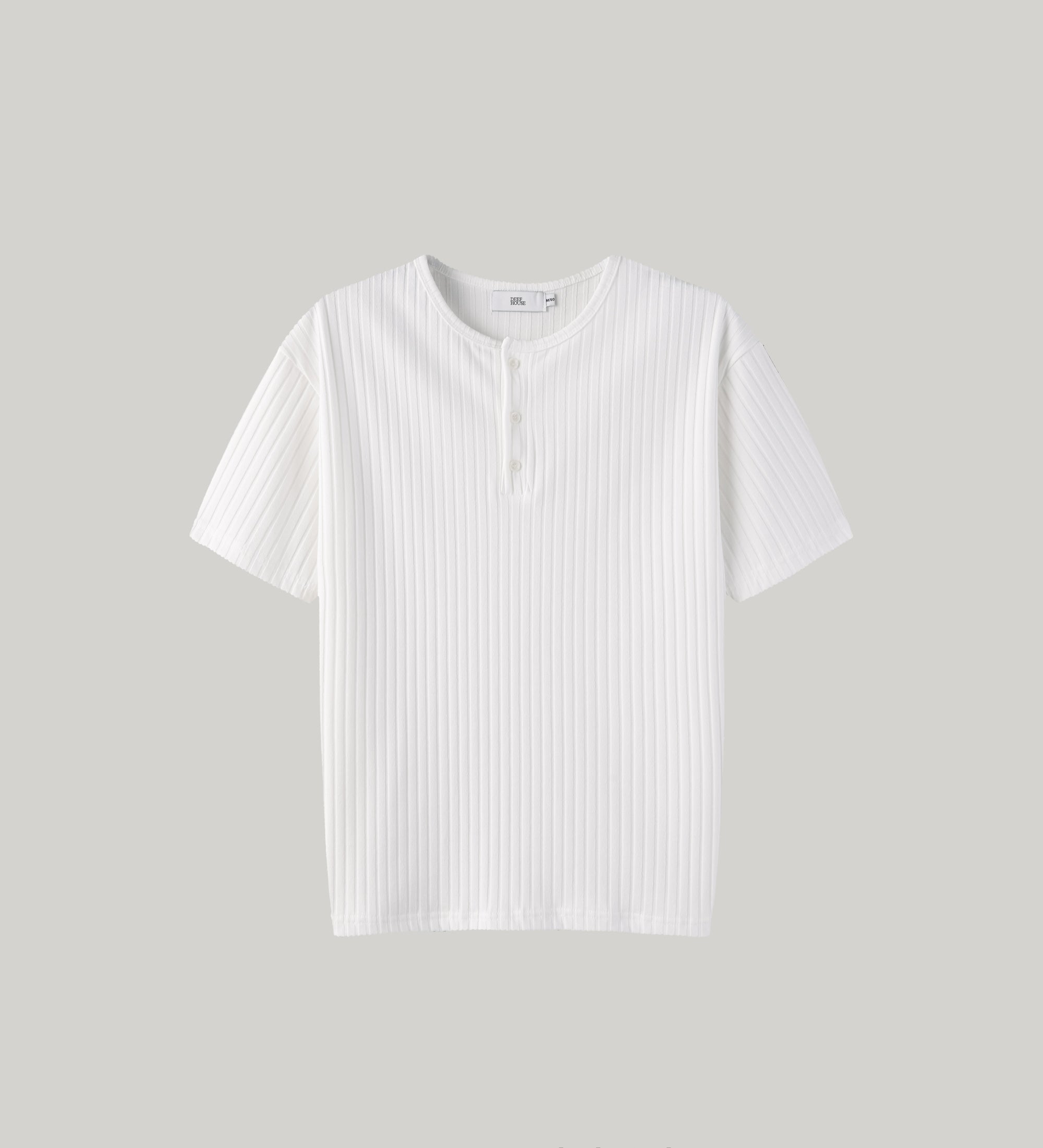 DeefHouse ribbed henley neck T-shirt in Ivory, back view flat lay