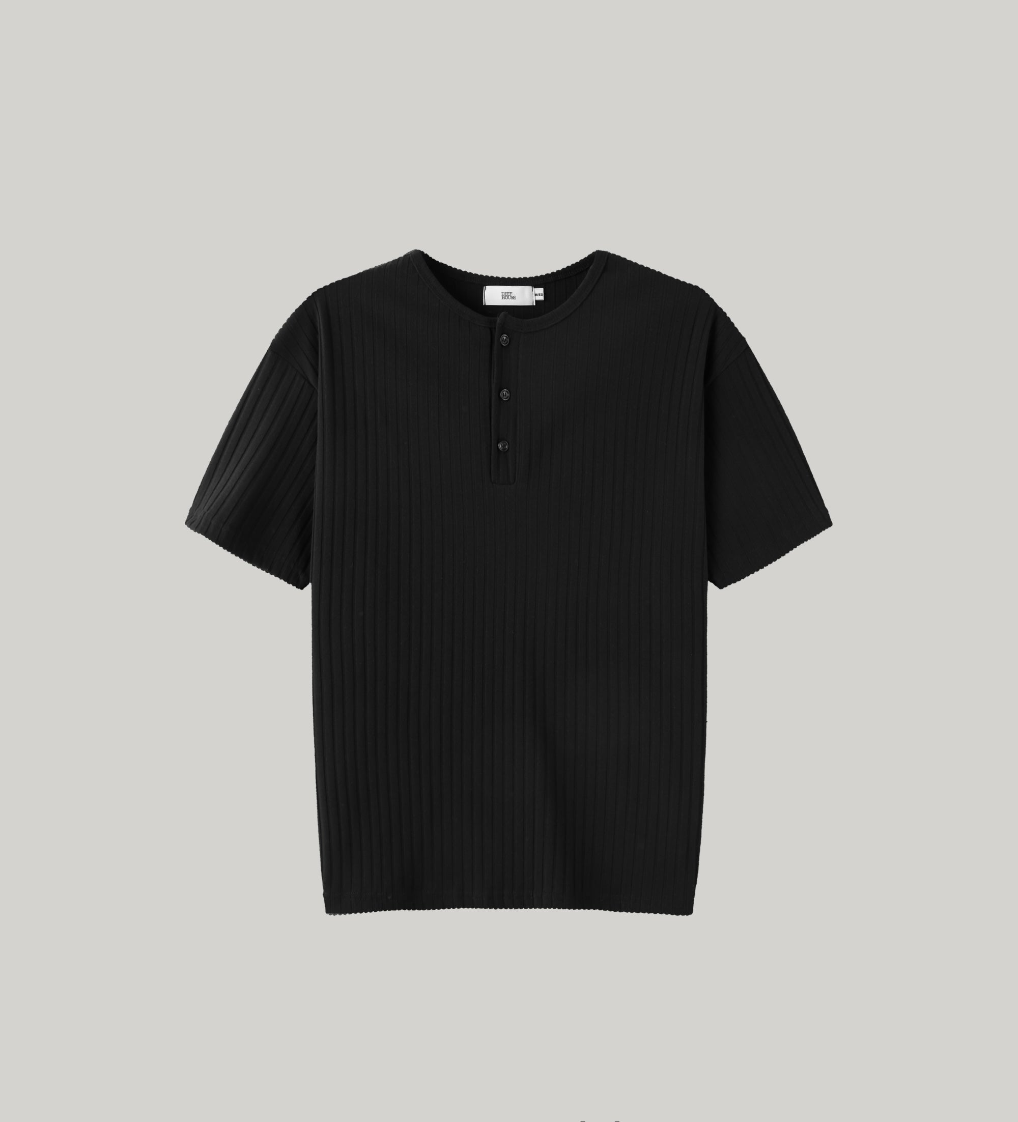DeefHouse ribbed henley neck T-shirt in Navy, front view flat lay