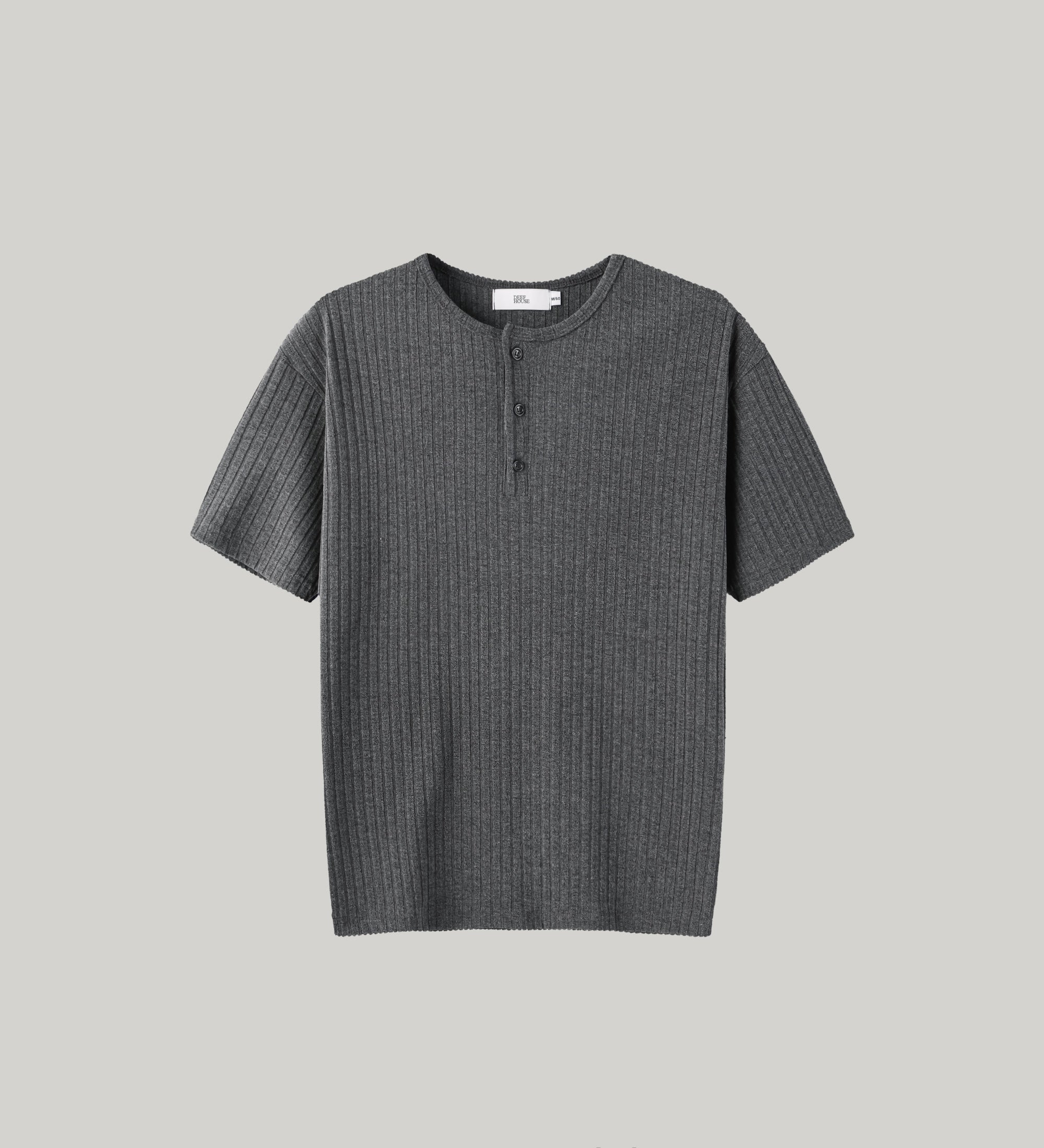 DeefHouse ribbed henley neck T-shirt, four colorways flat lay