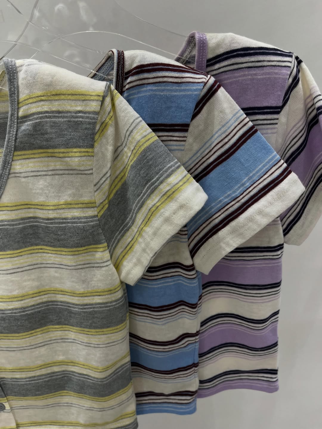 Baie38 Striped Button-Front Cropped Knit Cardigan