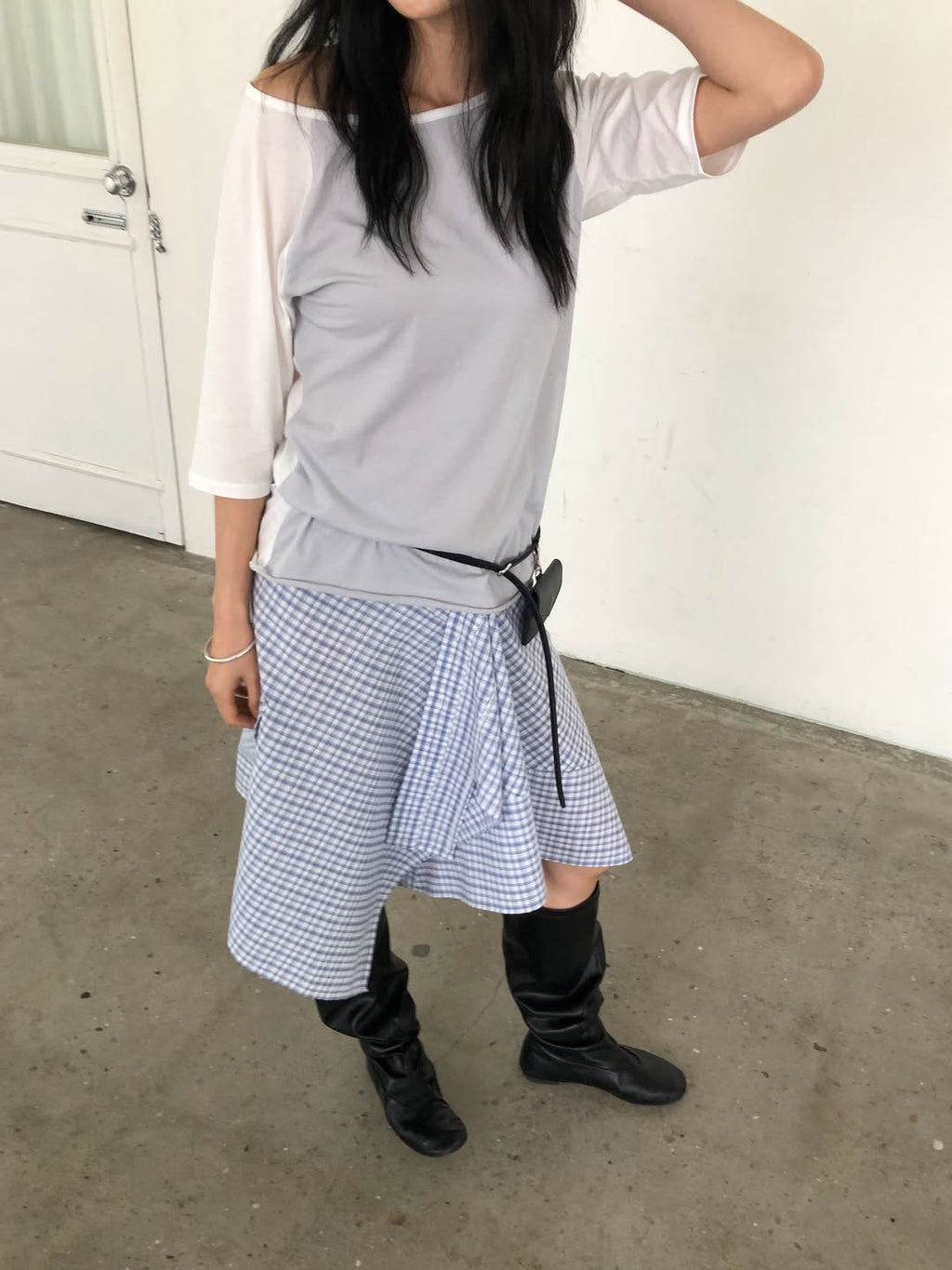 Ore Check Wrap Skirt with Cargo Pocket