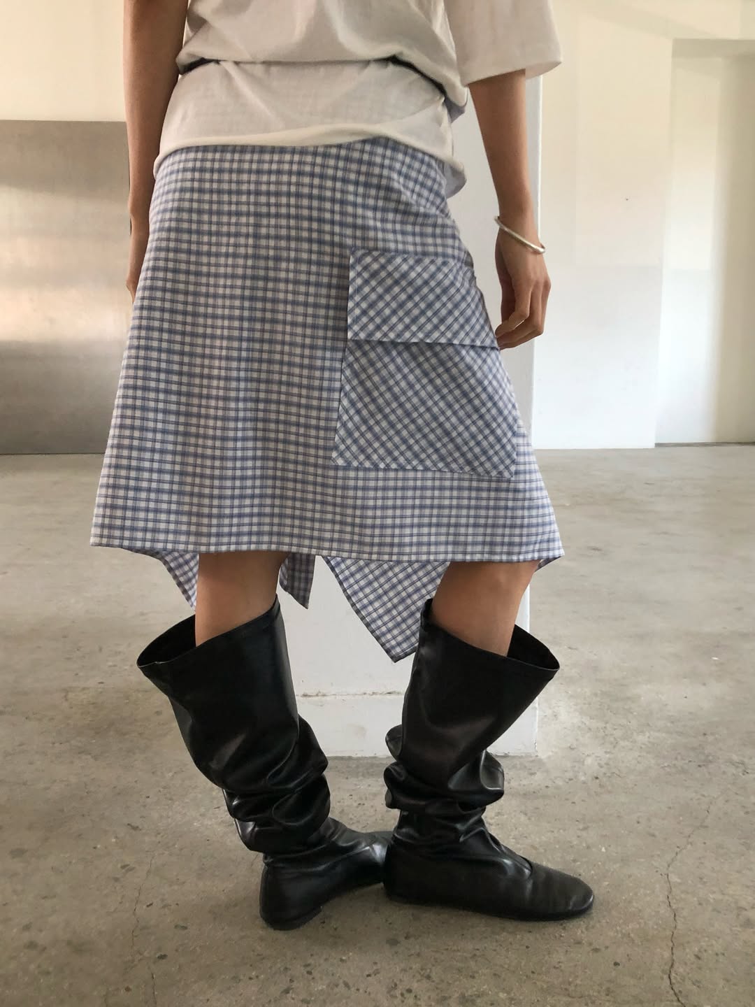 Ore Check Wrap Skirt with Cargo Pocket