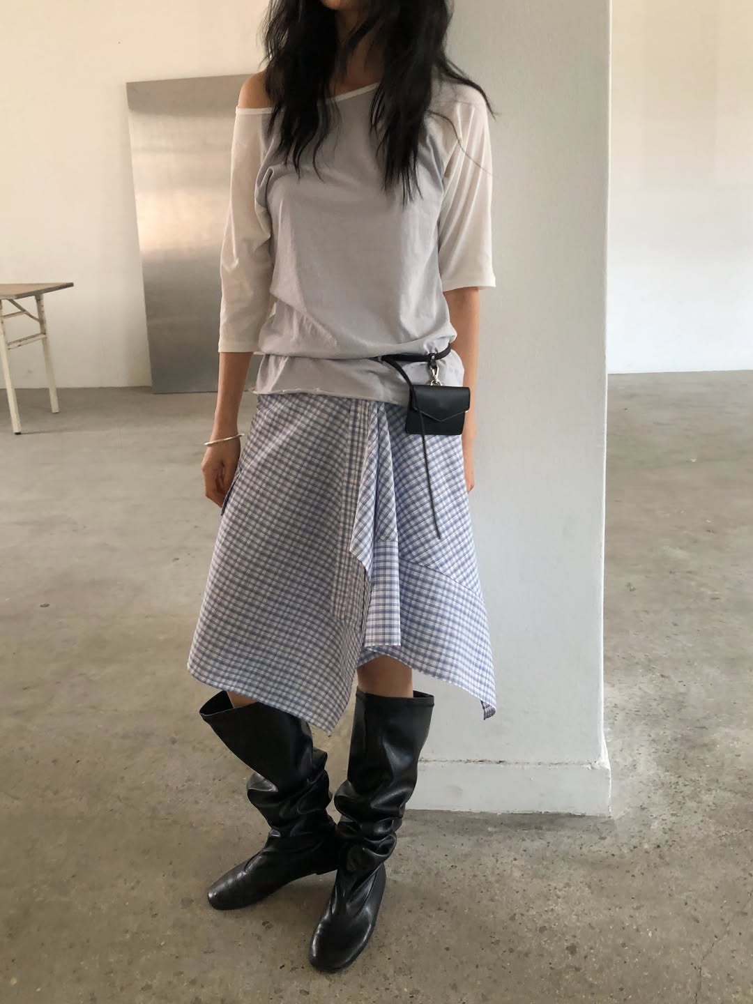 Ore Check Wrap Skirt with Cargo Pocket