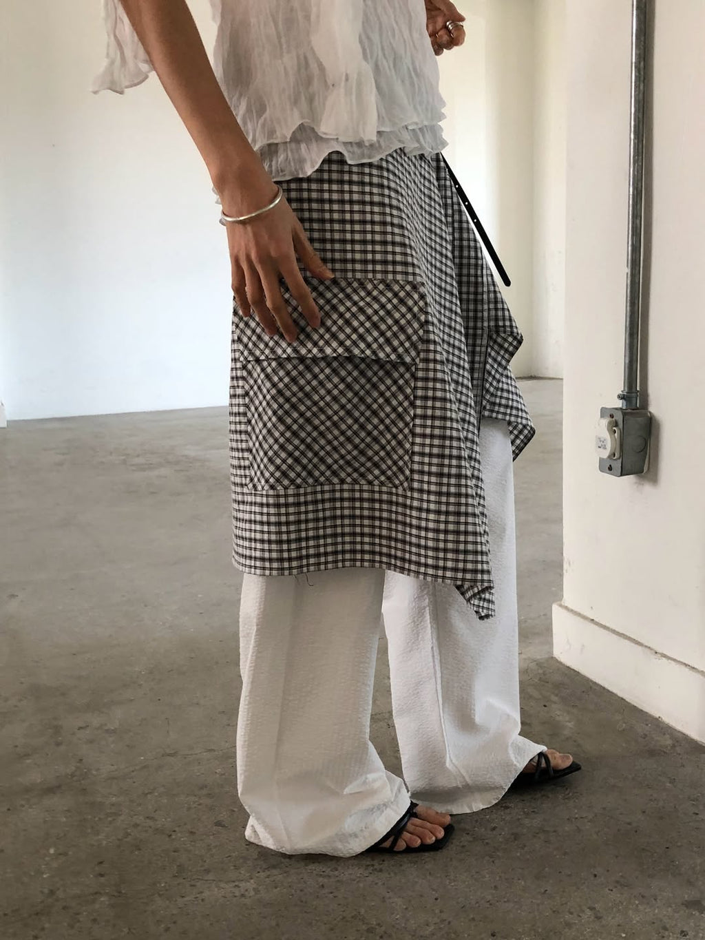 Ore Check Wrap Skirt with Cargo Pocket