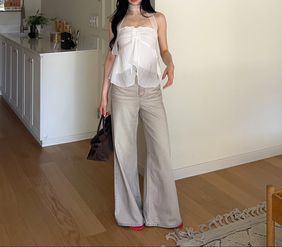 Baie38 Crinkle Halter Neck Blouse with Choker Strap