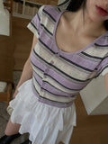 Baie38 Striped Button-Front Cropped Knit Cardigan
