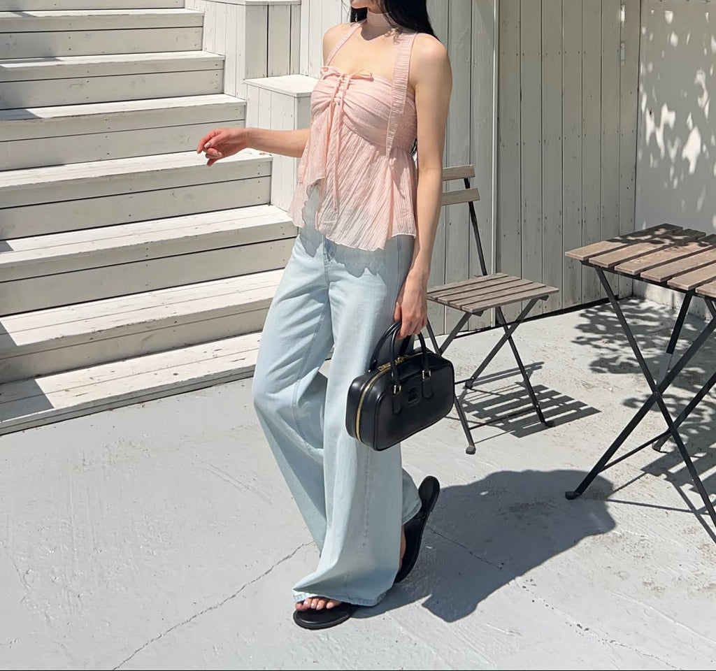Baie38 Crinkle Halter Neck Blouse with Choker Strap