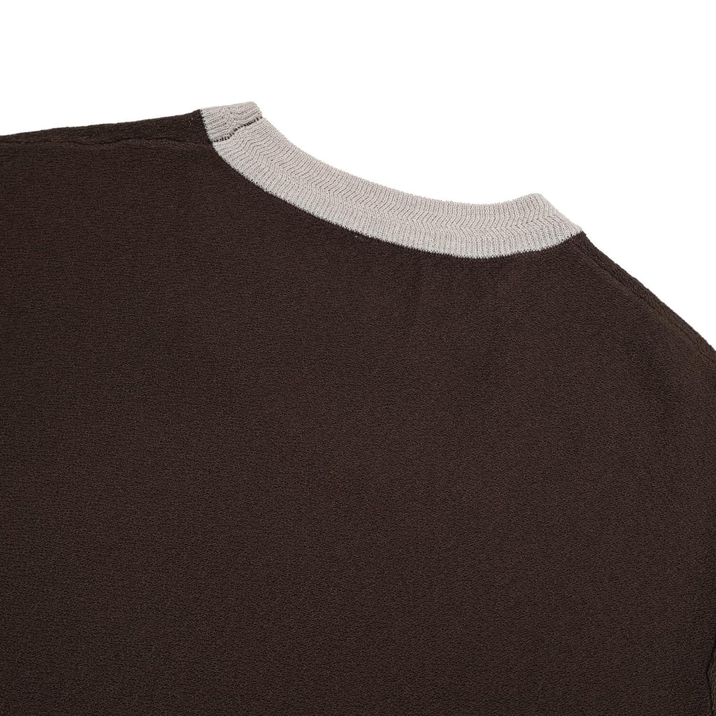 Contrast Trim Crew Neck Knit Tee — Brown