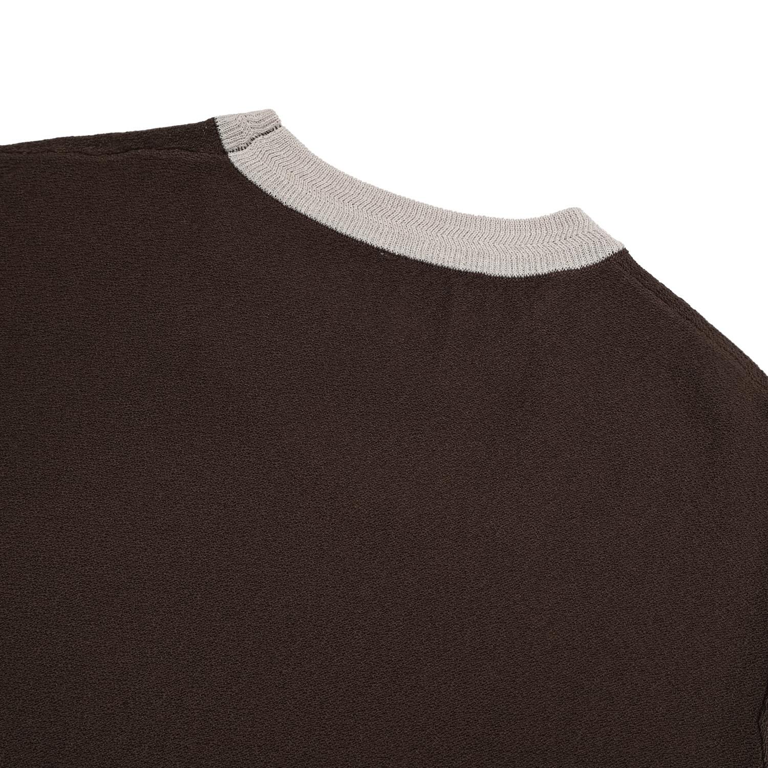 Contrast Trim Crew Neck Knit Tee — Brown