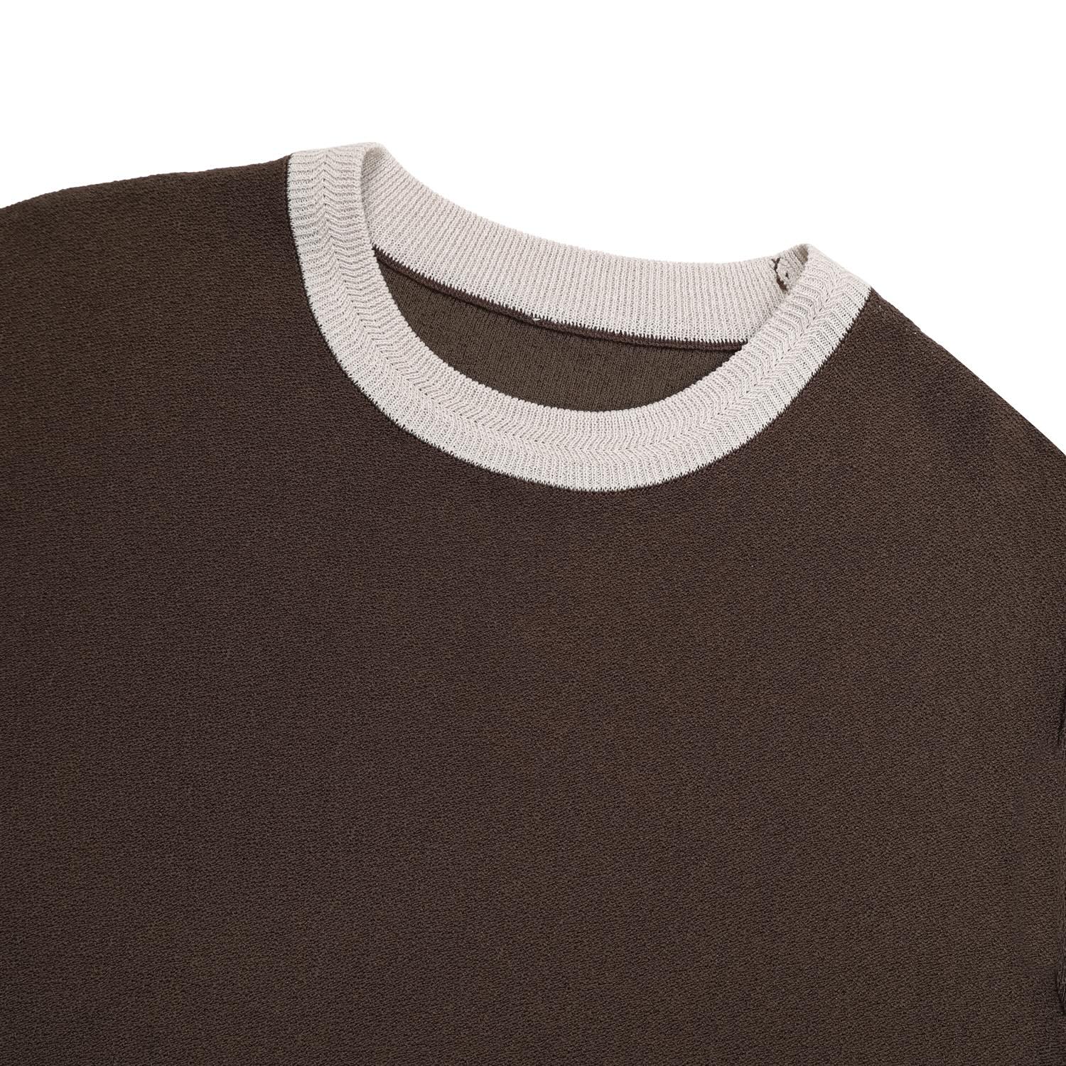 Contrast Trim Crew Neck Knit Tee — neckline detail