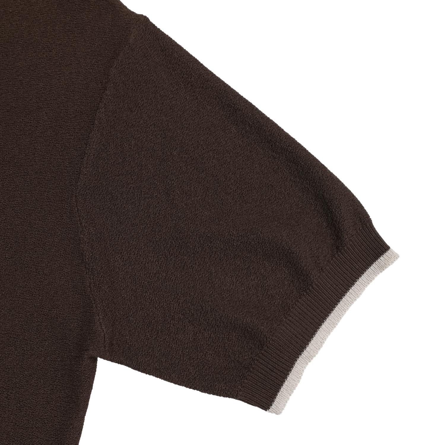 Contrast Trim Crew Neck Knit Tee — White, Brown, Black