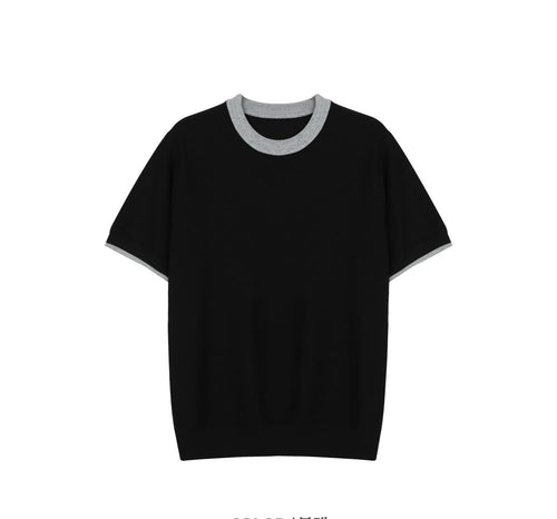 Contrast Trim Crew Neck Knit Tee — detail