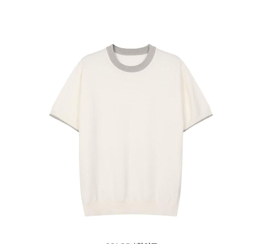 Contrast Trim Crew Neck Knit Tee — detail 3
