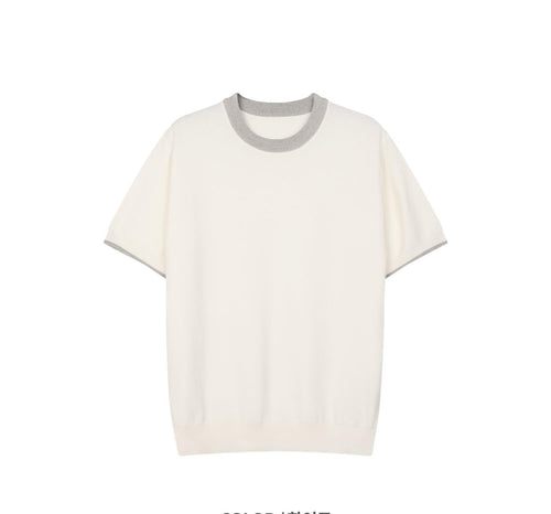 Contrast Trim Crew Neck Knit Tee — detail 3