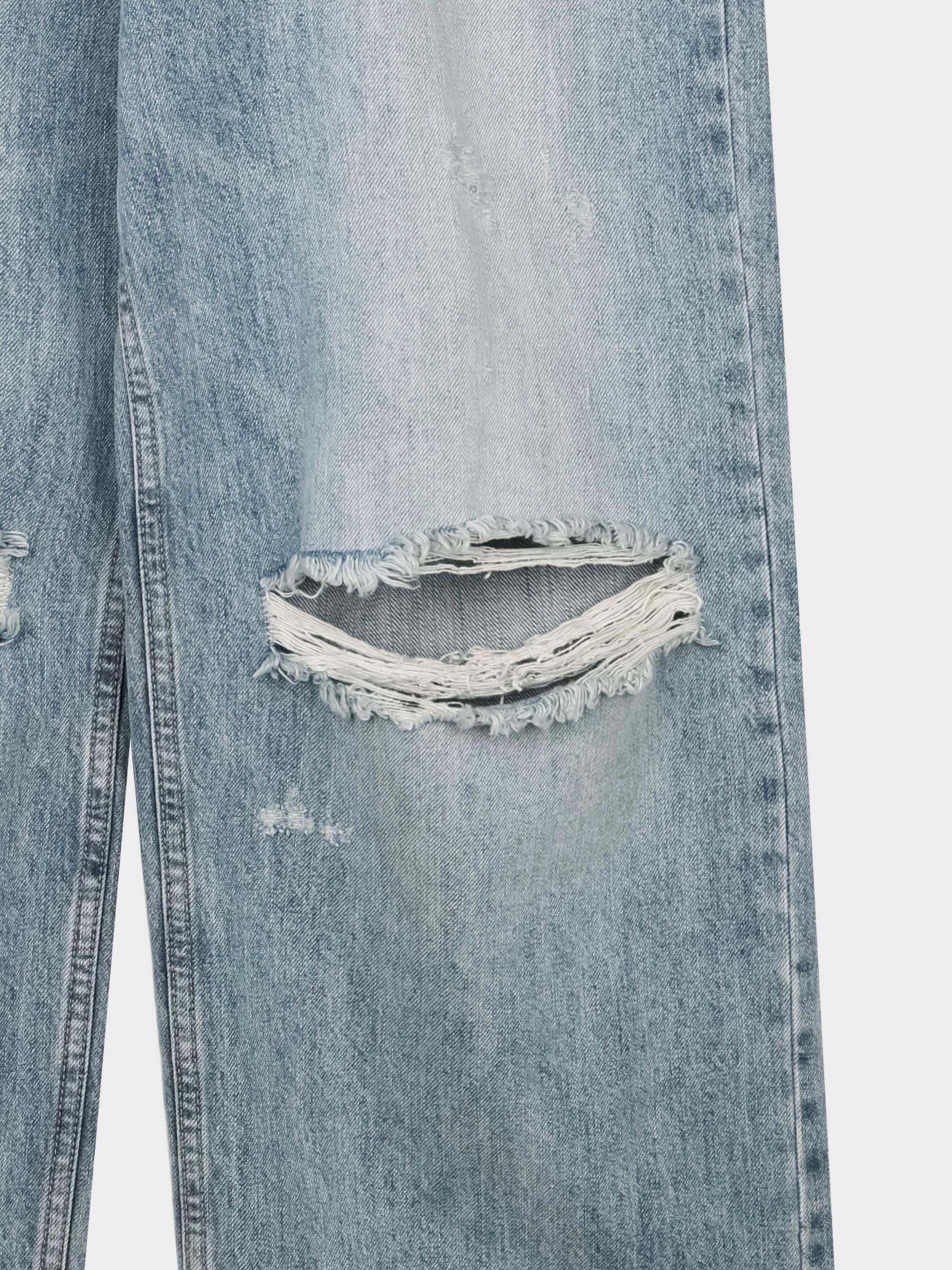 Reber wide leg ripped jeans in light wash, back pocket distressed detail