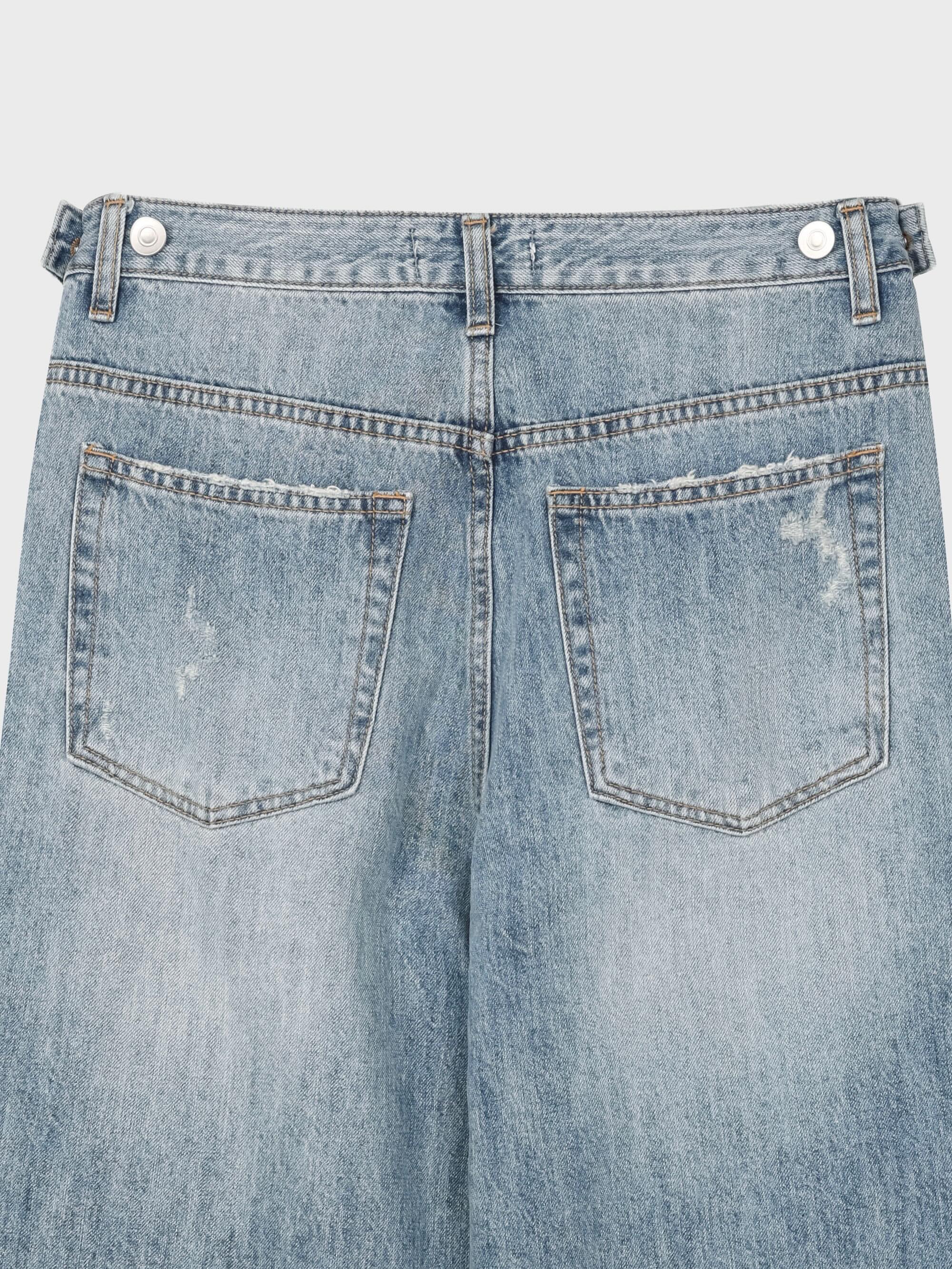 Reber wide leg ripped jeans in light wash, back view close-up pockets