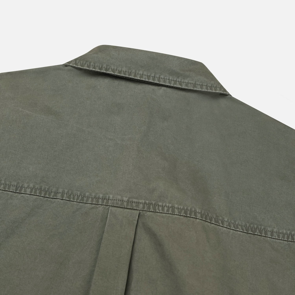 Three-snap cuff detail on a khaki washed cotton western shirt