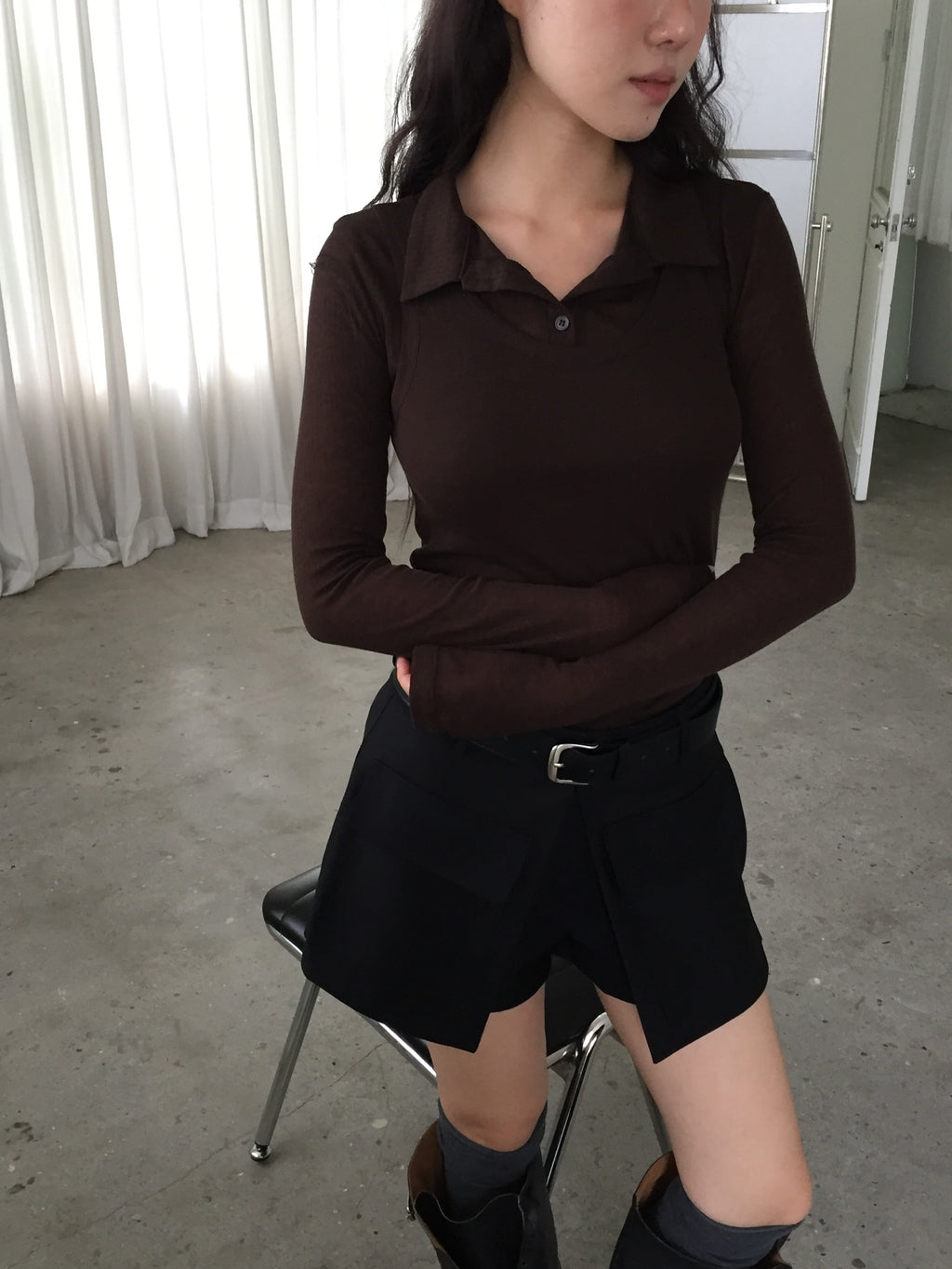 Tank Top & Polo Collar Long Sleeve Set