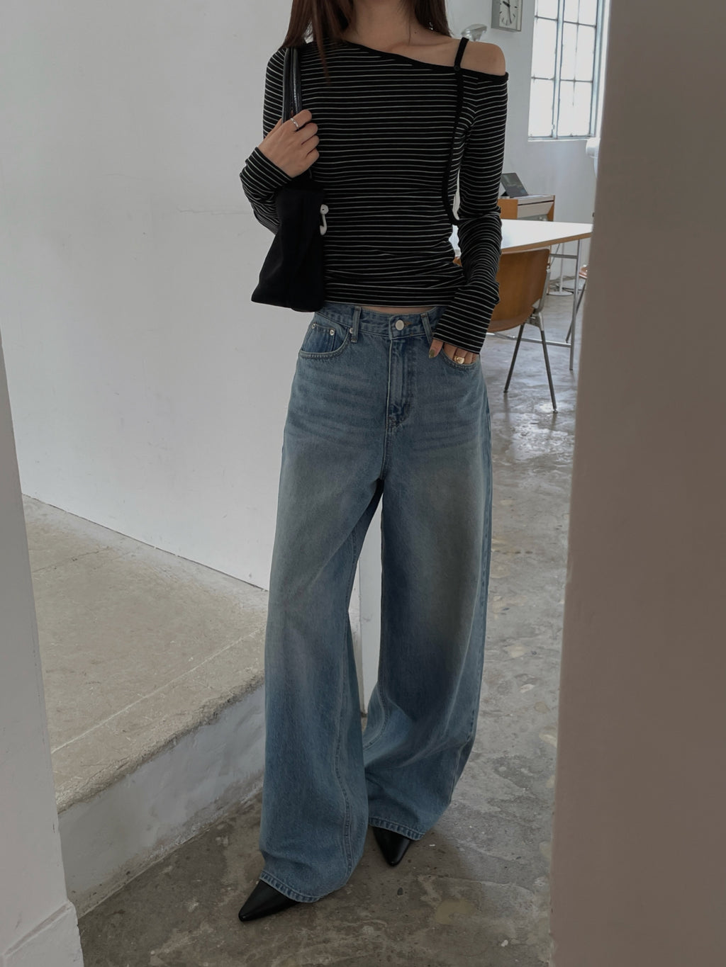 High Waist Wide Leg Vintage Wash Jeans