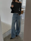 High Waist Wide Leg Vintage Wash Jeans