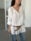 Button Front Drawstring Ruffle Mini Dress