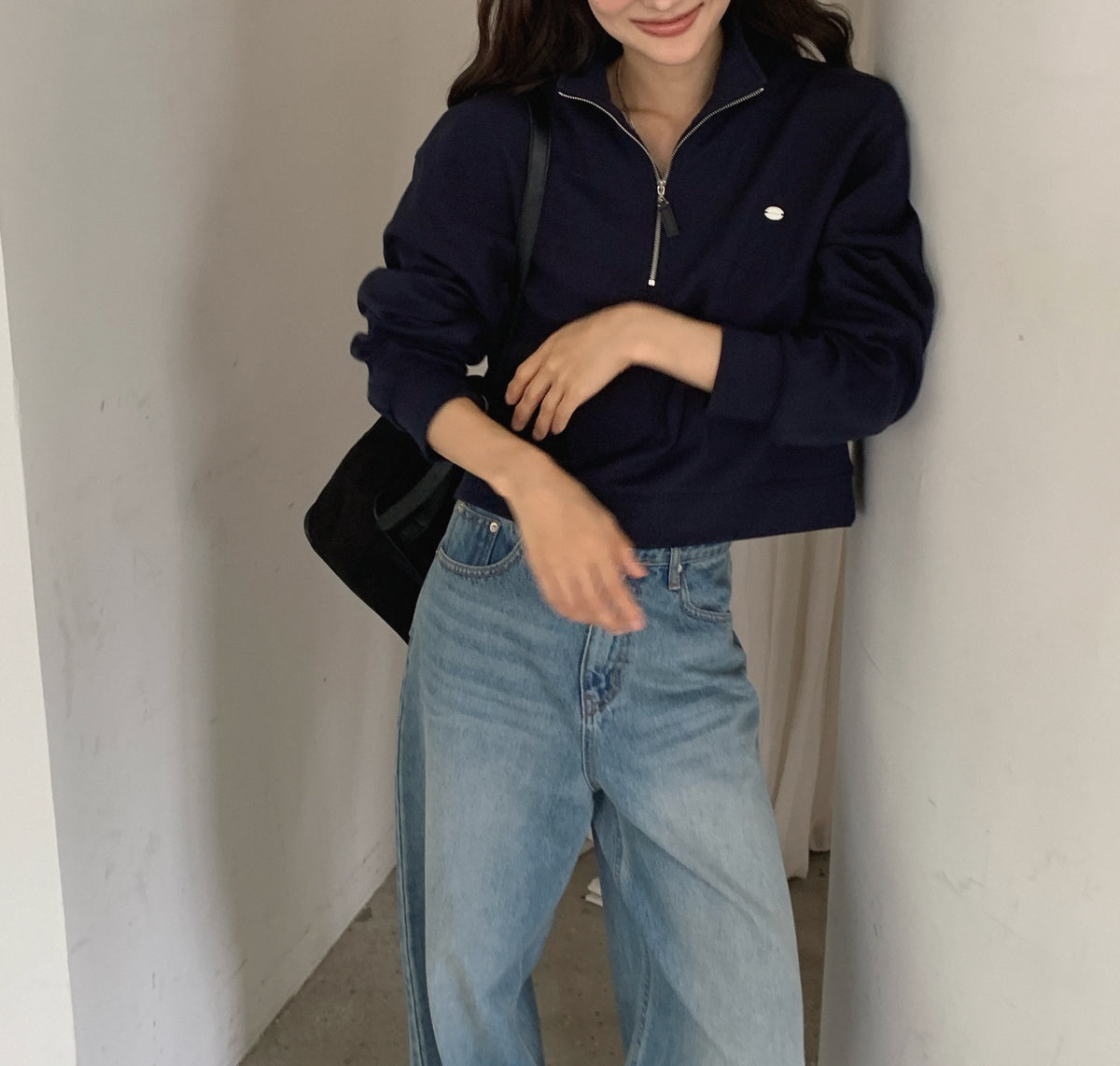 Cropped Stand Collar Half Zip Sweatshirt