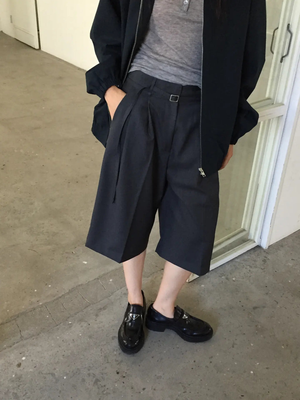 High Waist Pleated Wide Bermuda Pants