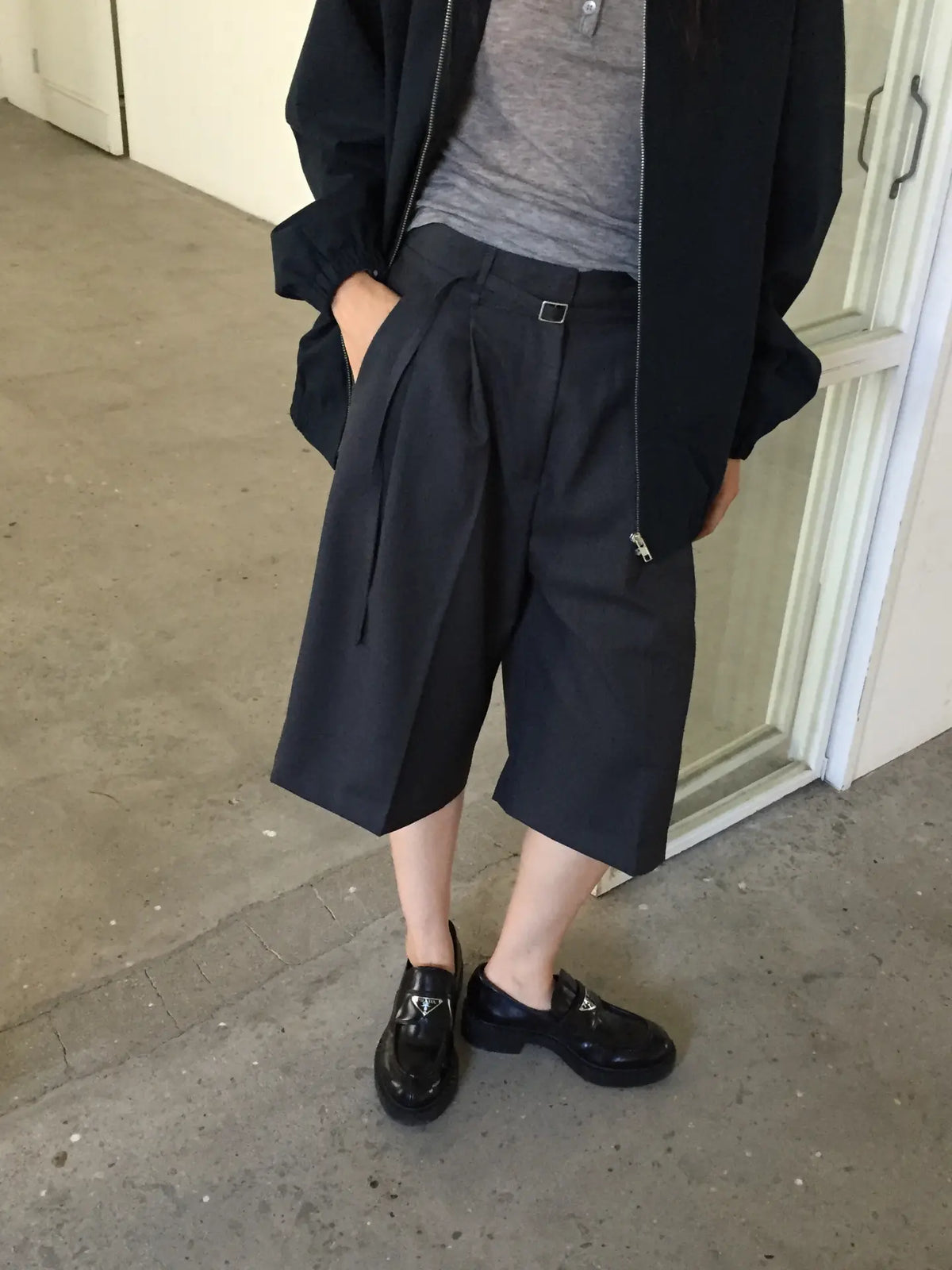High Waist Pleated Wide Bermuda Pants